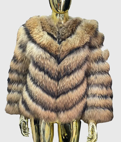 Rexene Women Brown Fox Fur Coat