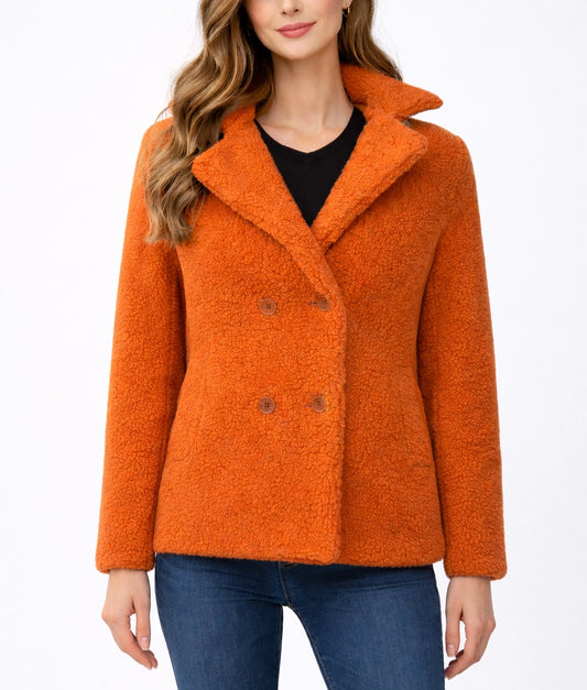 Rita Women's Orange Faux Fur Shearling Buttoned Jacket