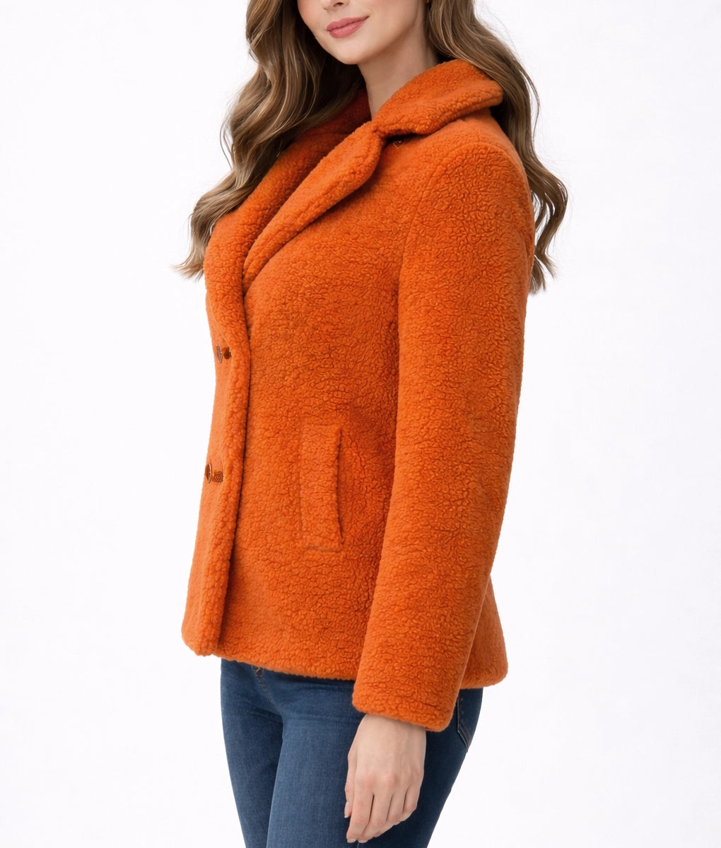 Rita Women's Orange Faux Fur Shearling Buttoned Jacket