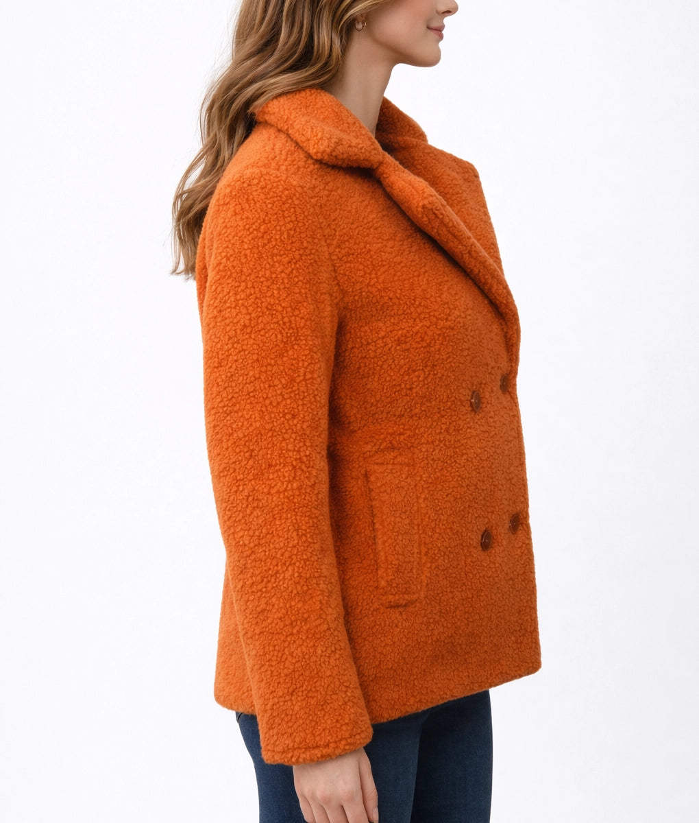 Rita Women's Orange Faux Fur Shearling Buttoned Jacket