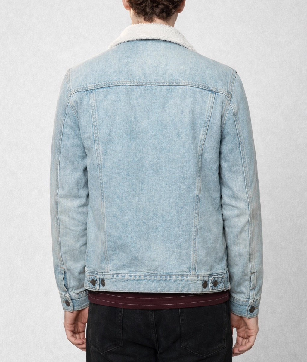 Robin Men's Blue Trucker Faux Fur Shearling Denim Jacket | Men's Blue Trucker Faux Fur Shearling Denim Jacket-3