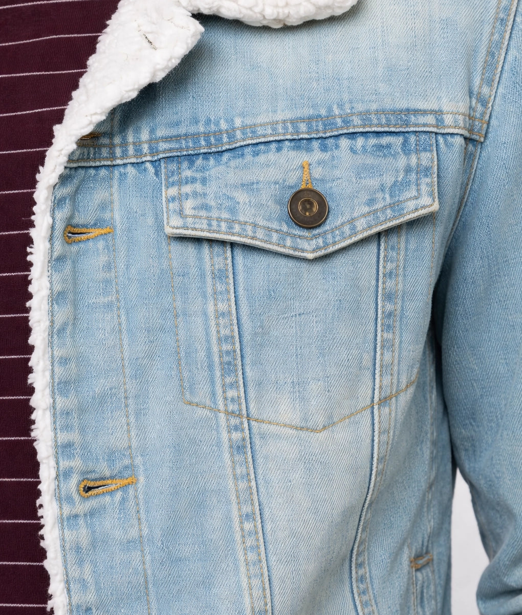 Robin Men's Blue Trucker Faux Fur Shearling Denim Jacket | Men's Blue Trucker Faux Fur Shearling Denim Jacket-4