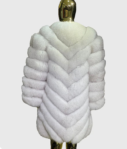 Rogues Women White Shearling Fur Coat Long