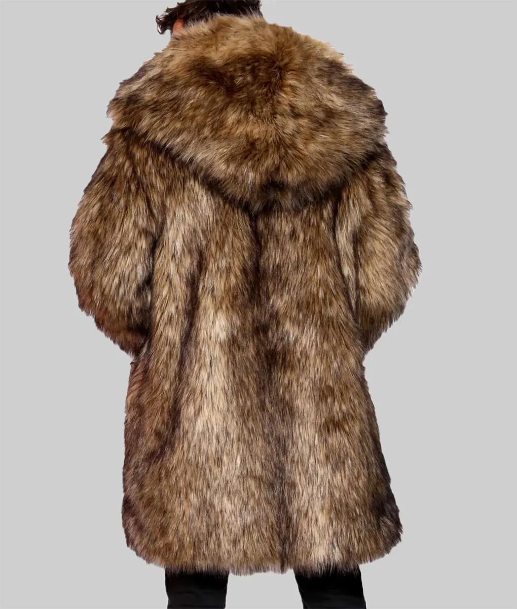 Scabby Men Brown Coyote hooded faux fur coat - Men Brown Coyote hooded faux fur coat-2