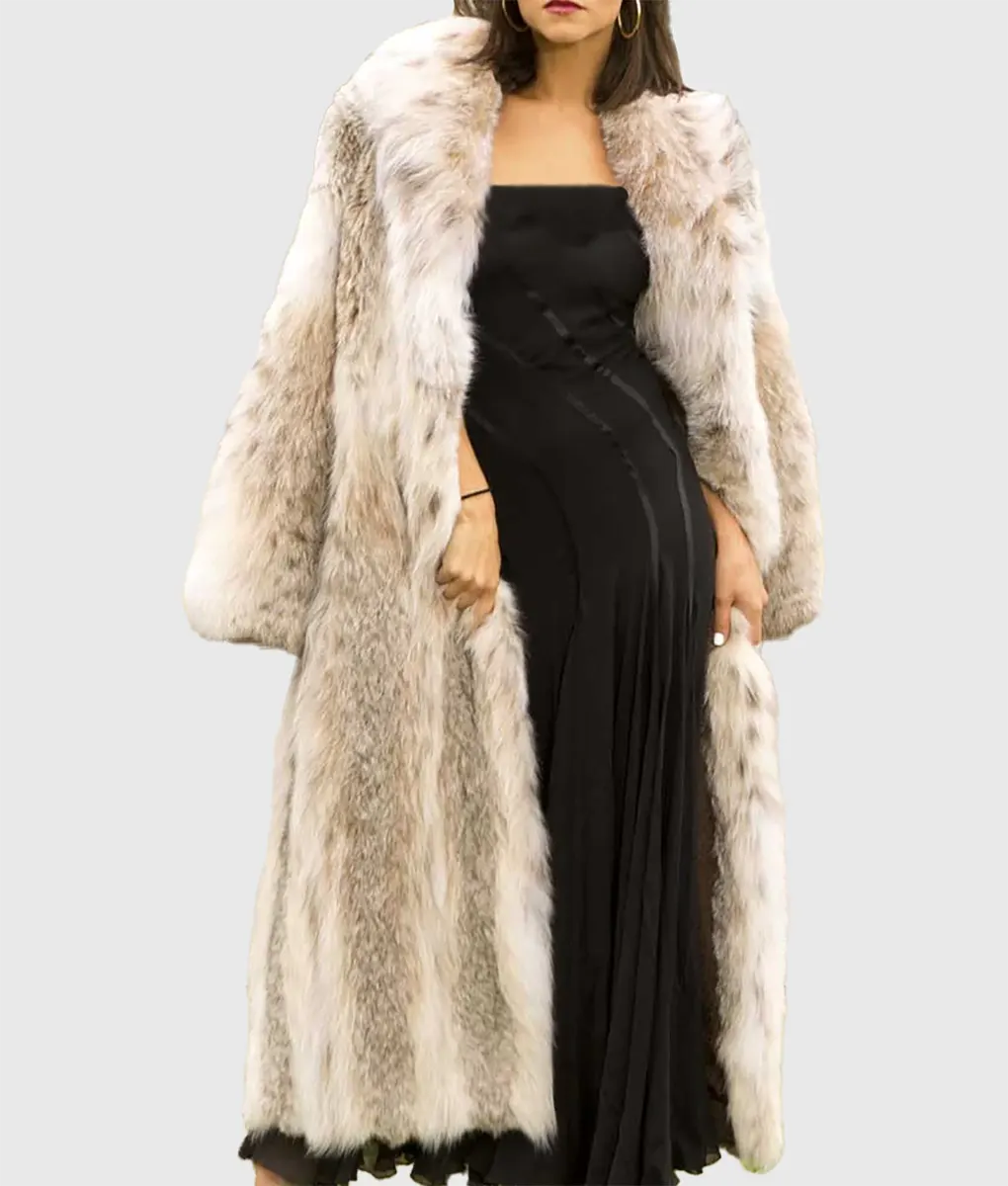 Seimi Women White Full Length Canadian Lynx Fur Coat