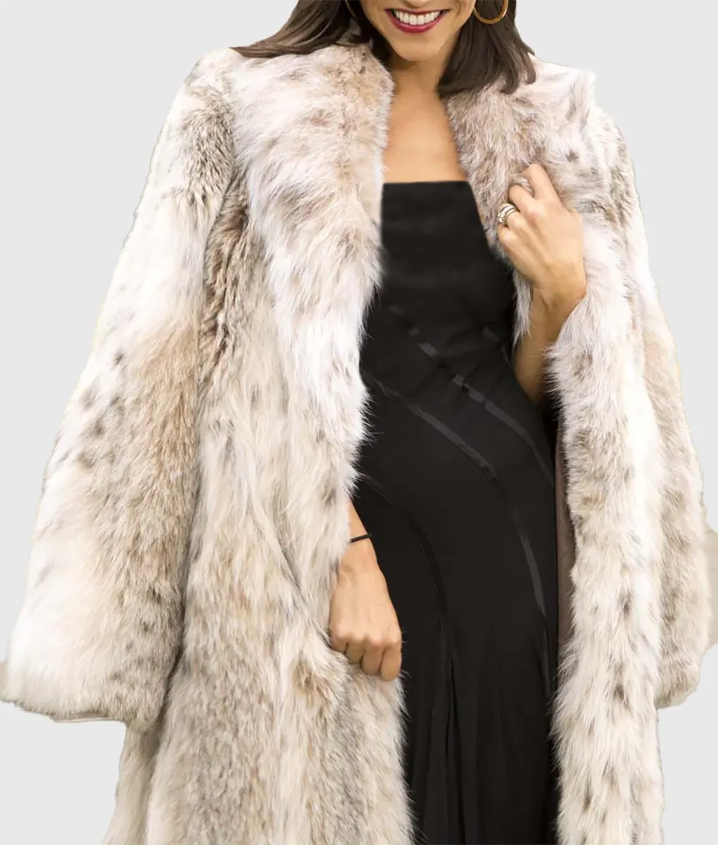 Seimi Women White Full Length Canadian Lynx Fur Coat