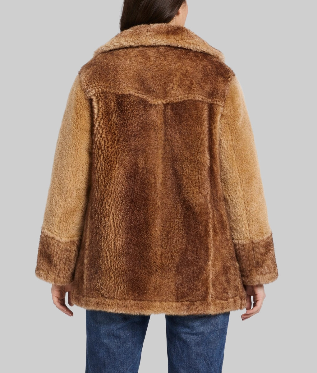 Simon Women's Brown Faux Fur Coat | Women's Brown Faux Fur Coat-3