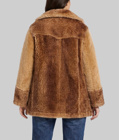 Simon Women's Brown Faux Fur Coat | Women's Brown Faux Fur Coat-3