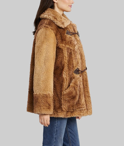 Simon Women's Brown Faux Fur Coat | Women's Brown Faux Fur Coat-4