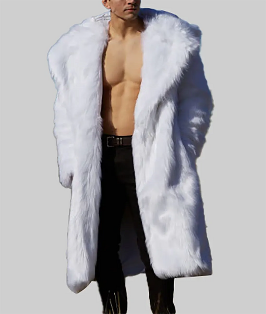 Vennie Men White Hooded Faux Fur Coat - Men's White Hooded Faux Fur Coat-1