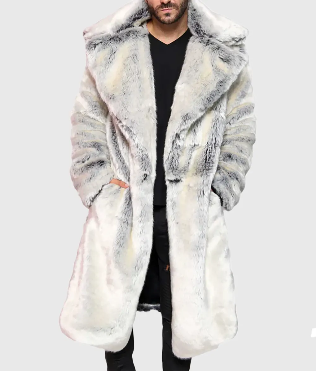 Wendi Men White Chinchilla Faux Fur Coat