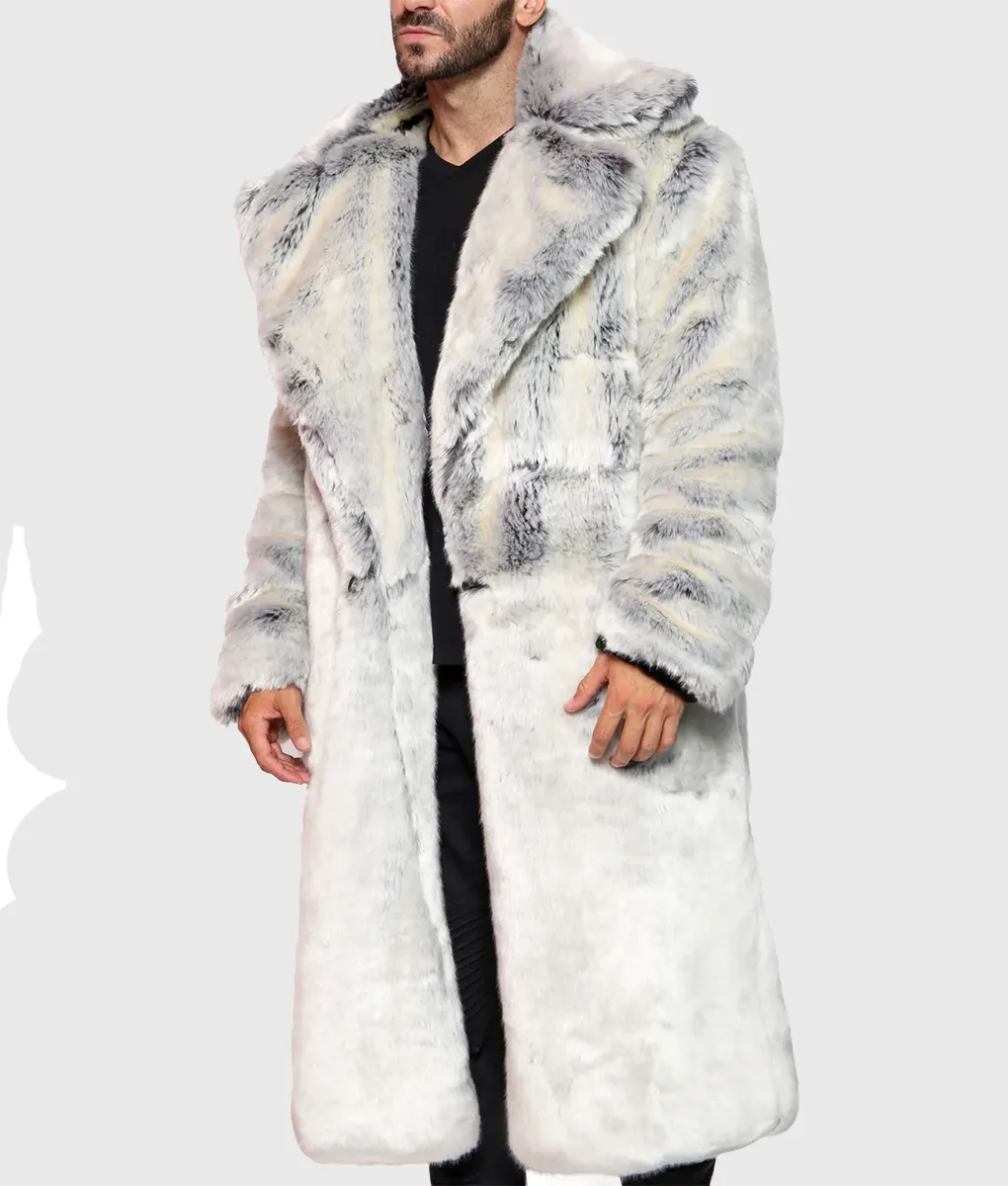 Wendi Men White Chinchilla Faux Fur Coat