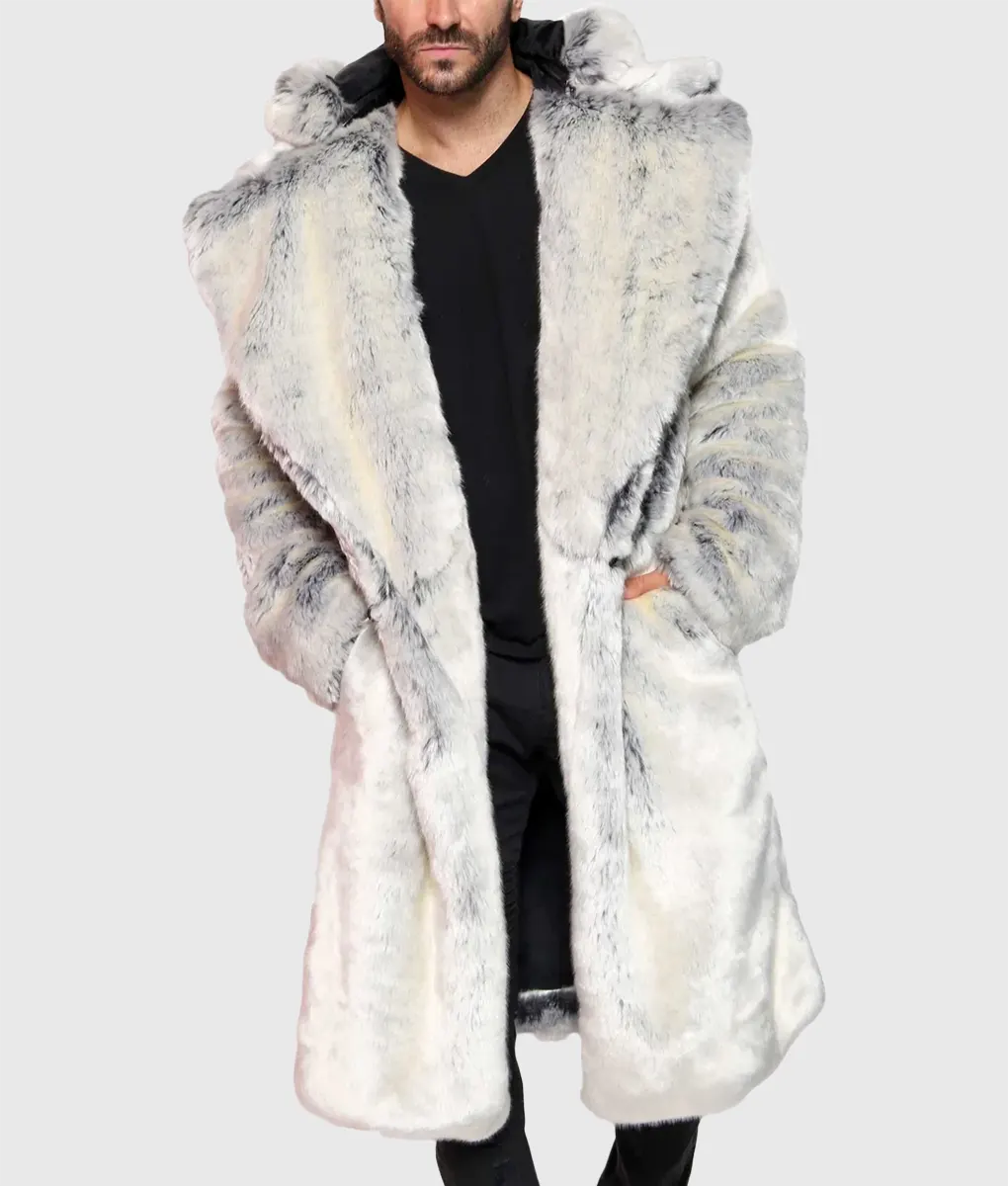 Wendi Men White Chinchilla Faux Fur Coat