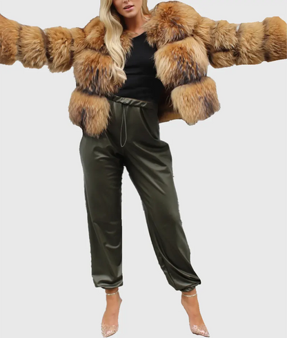 Weslie Women Brown Raccoon Fur Coat