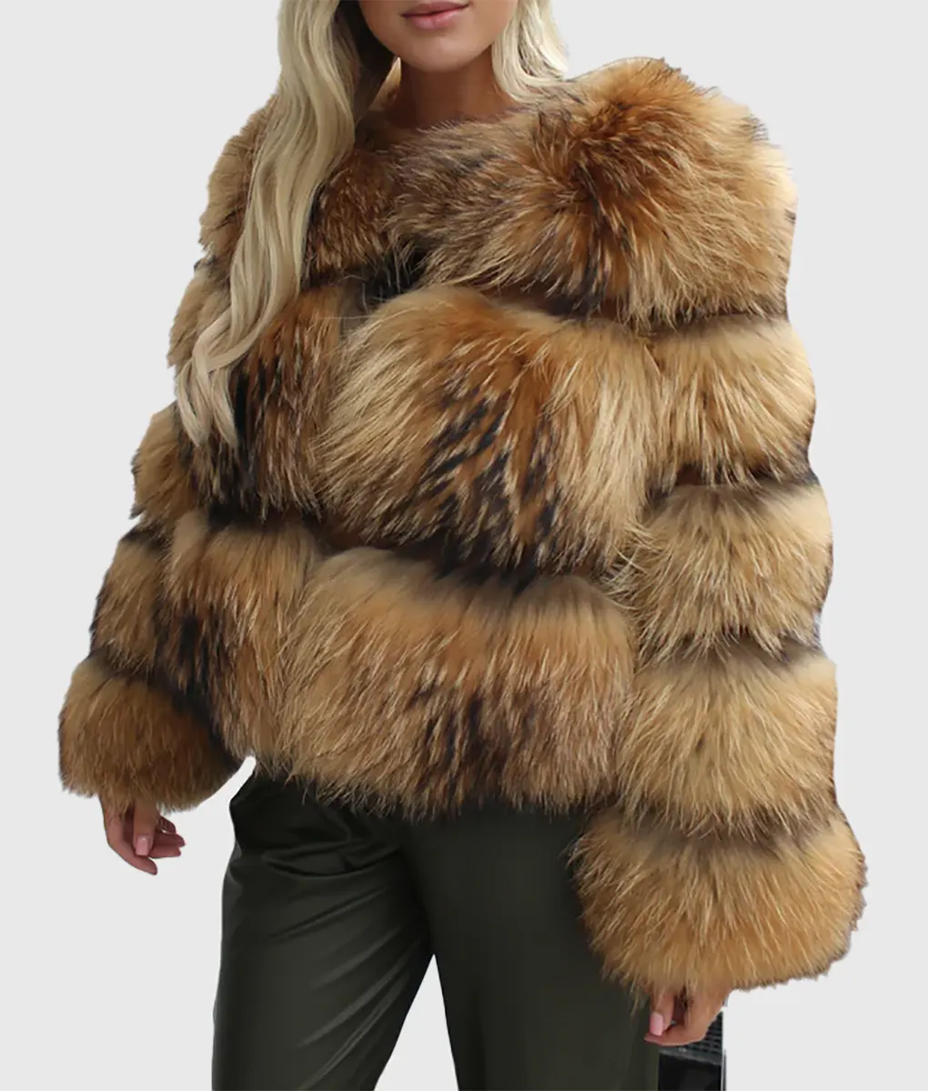 Weslie Women Brown Raccoon Fur Coat